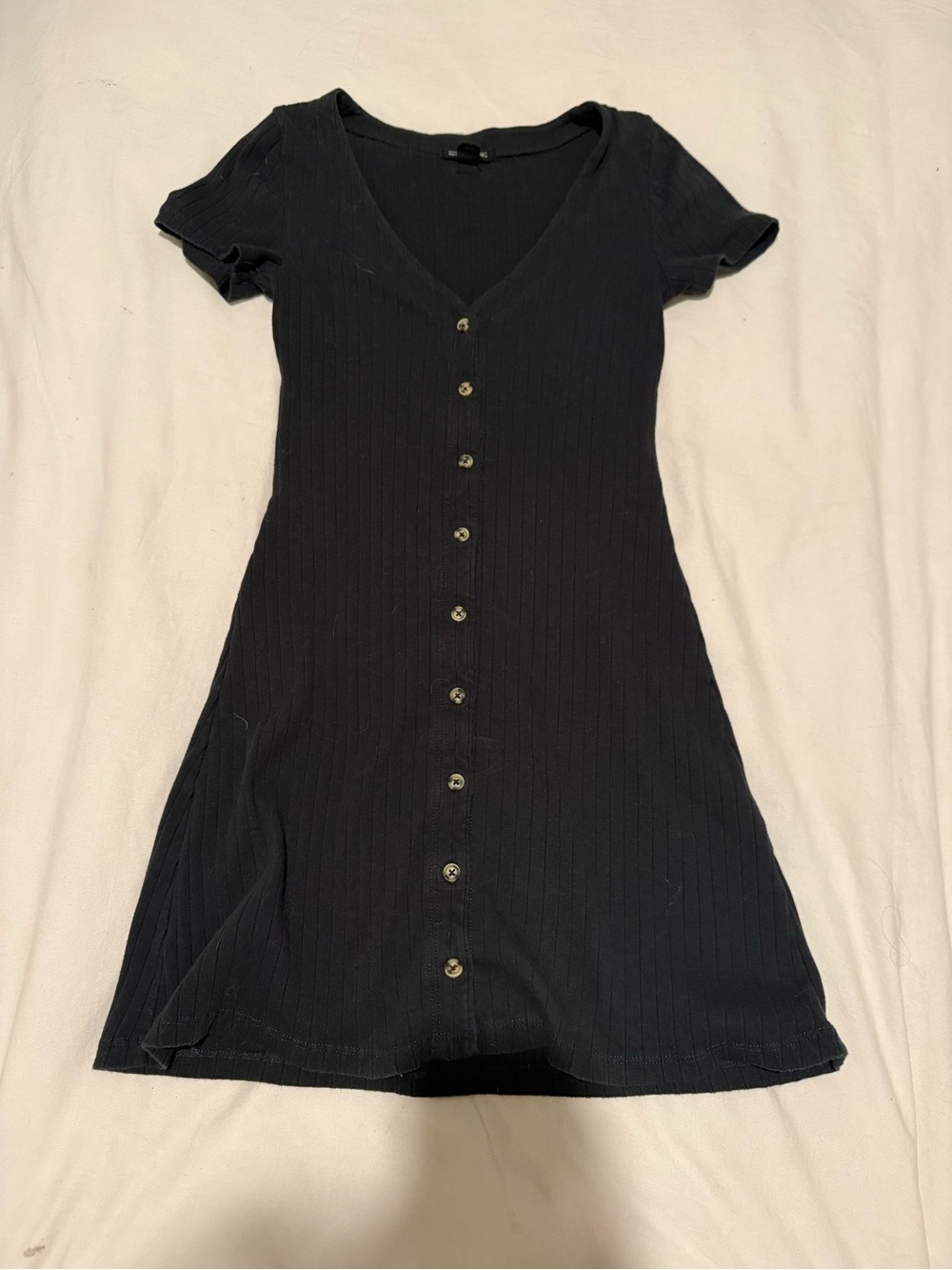 Billabong Black Ribbed Button-Front V-Neck Mini Dress